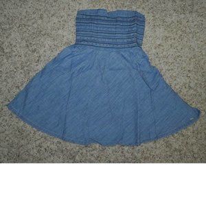 Womens Sun Dress Hollister Dark Blue Large Strapless Summer Beach Embroidered